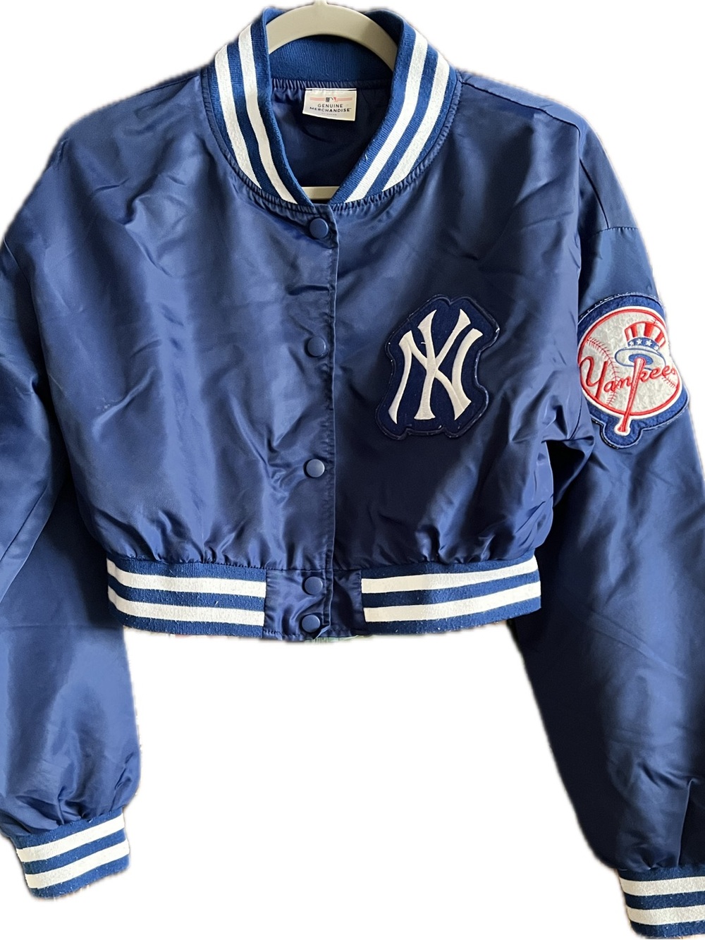 New York Yankees Vintage Satin Bomber Cropped Jacket
